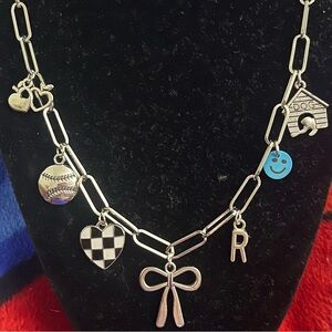 Silver Charm Necklace with Heart and Smiley Accents